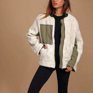 Free People We the Free Rivington Sherpa Tan & Green Oversized Jacket XS